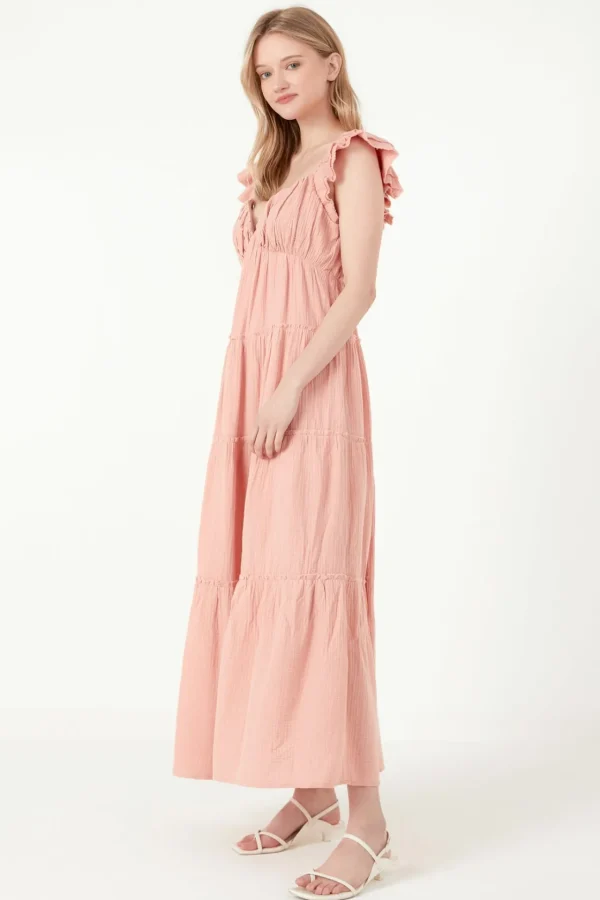 FREE THE ROSES Tops*Free The Rose - Sweetheart Maxi Dress With Raw Edge Details