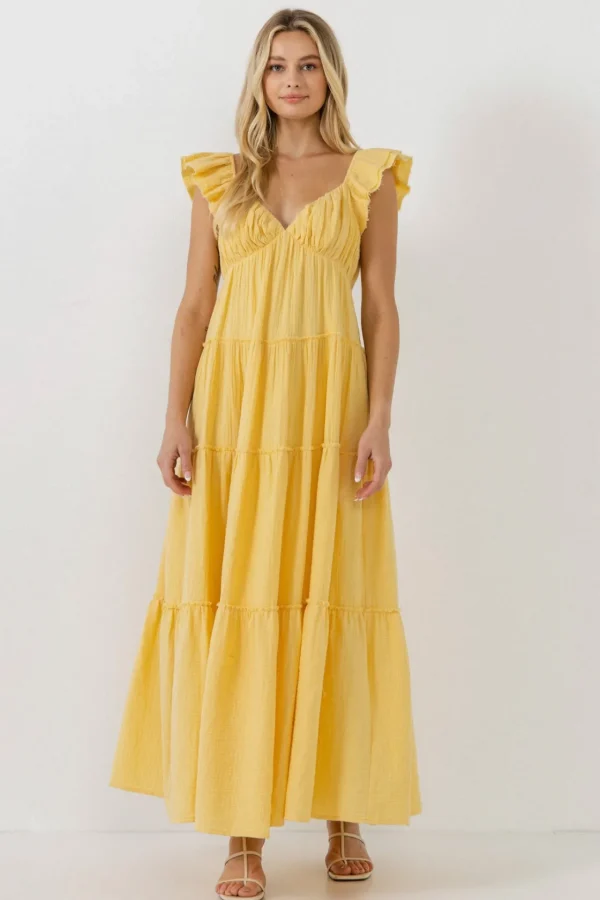 FREE THE ROSES Tops*Free The Rose - Sweetheart Maxi Dress With Raw Edge Details