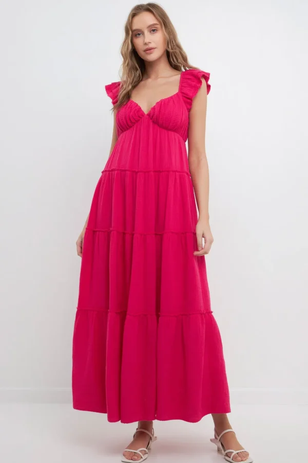 FREE THE ROSES Tops*Free The Rose - Sweetheart Maxi Dress With Raw Edge Details