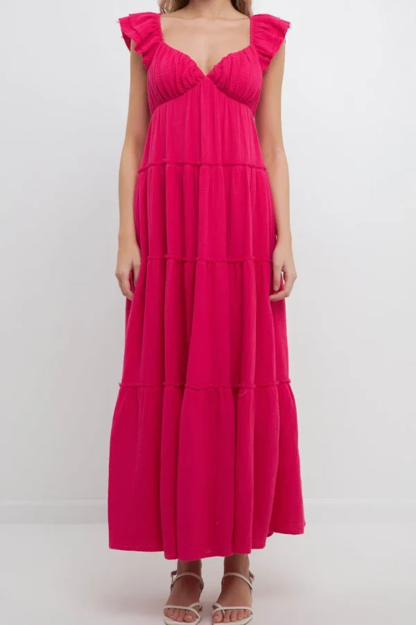 FREE THE ROSES Tops*Free The Rose - Sweetheart Maxi Dress With Raw Edge Details