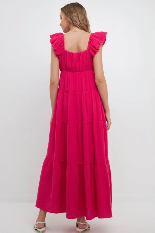 FREE THE ROSES Tops*Free The Rose - Sweetheart Maxi Dress With Raw Edge Details
