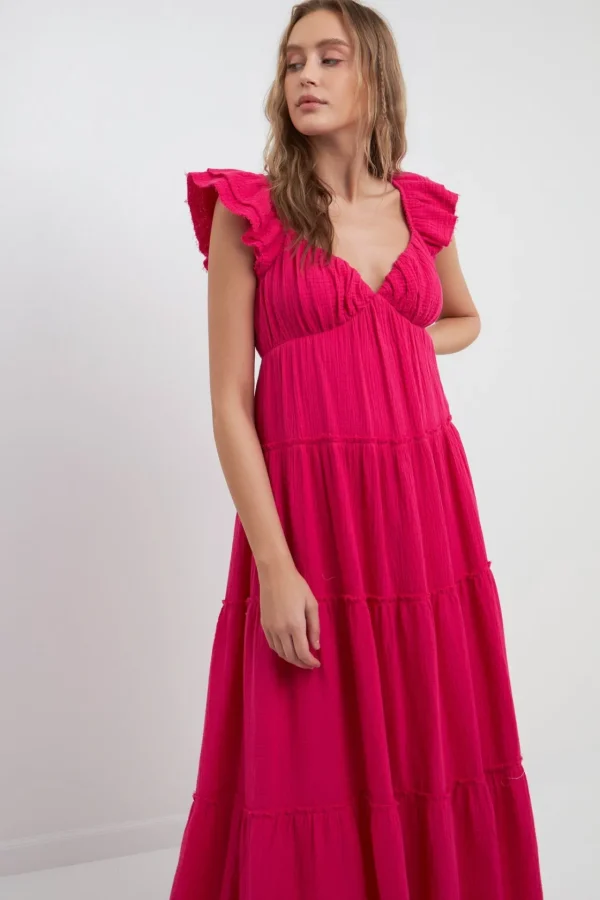 FREE THE ROSES Tops*Free The Rose - Sweetheart Maxi Dress With Raw Edge Details