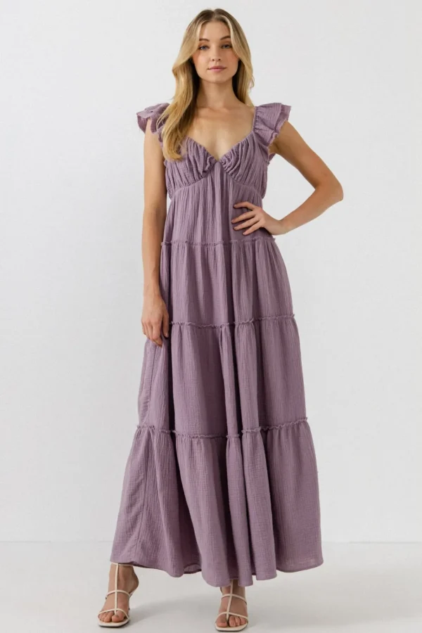 FREE THE ROSES Tops*Free The Rose - Sweetheart Maxi Dress With Raw Edge Details