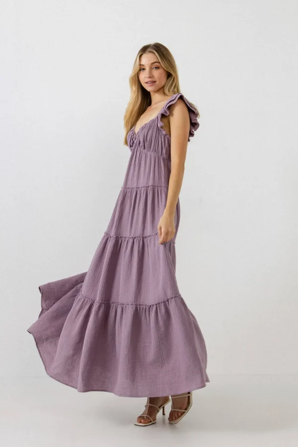FREE THE ROSES Tops*Free The Rose - Sweetheart Maxi Dress With Raw Edge Details