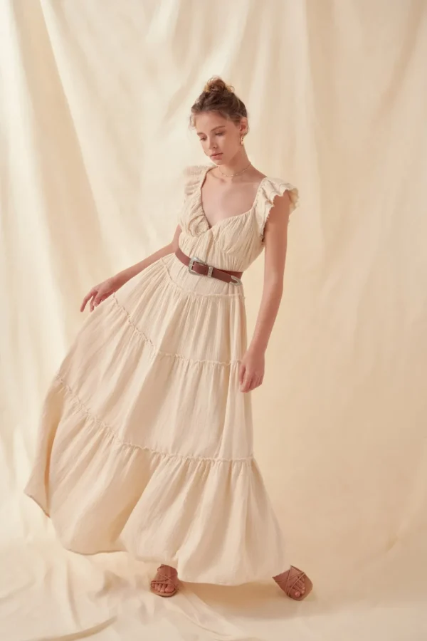 FREE THE ROSES Tops*Free The Rose - Sweetheart Maxi Dress With Raw Edge Details