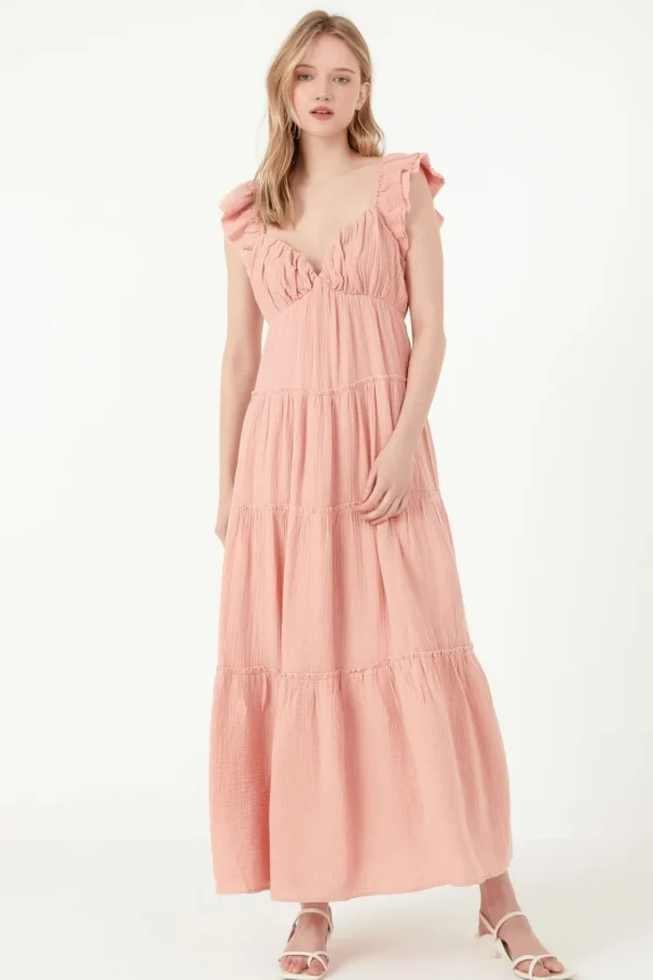 FREE THE ROSES Tops*Free The Rose - Sweetheart Maxi Dress With Raw Edge Details