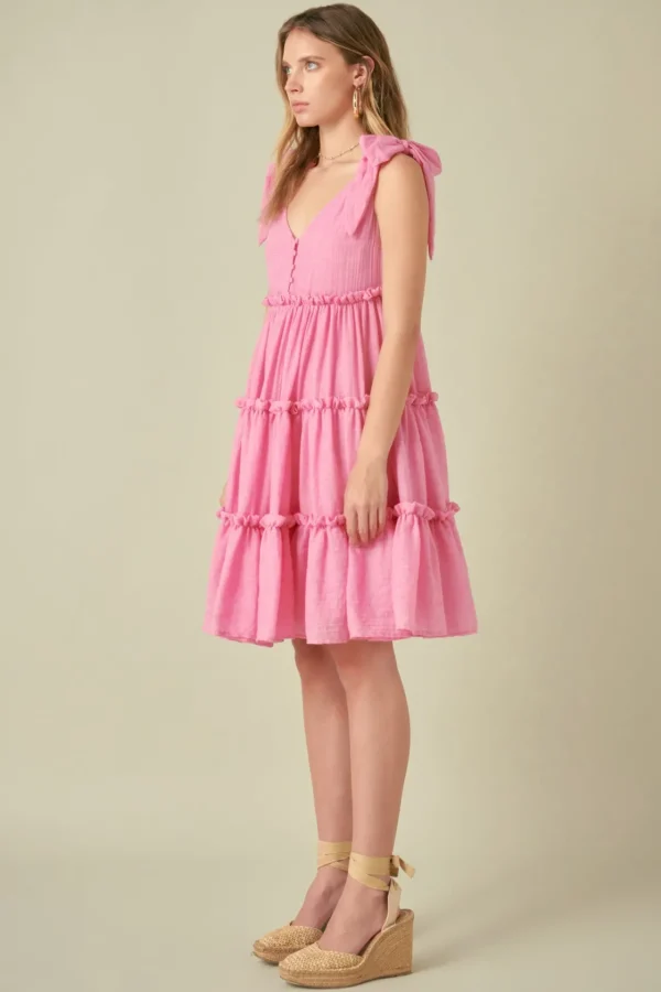 FREE THE ROSES Tops*Free The Rose - Tiered Shoulder-Tie Dress
