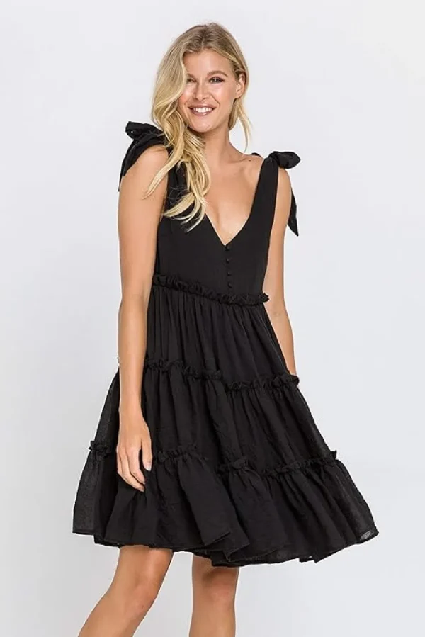 FREE THE ROSES Tops*Free The Rose - Tiered Shoulder-Tie Dress