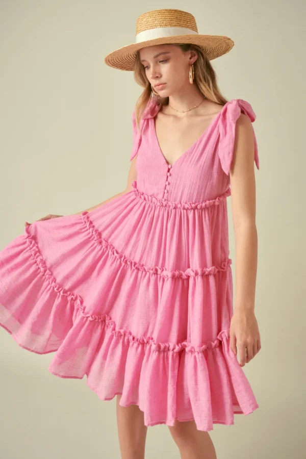 FREE THE ROSES Tops*Free The Rose - Tiered Shoulder-Tie Dress