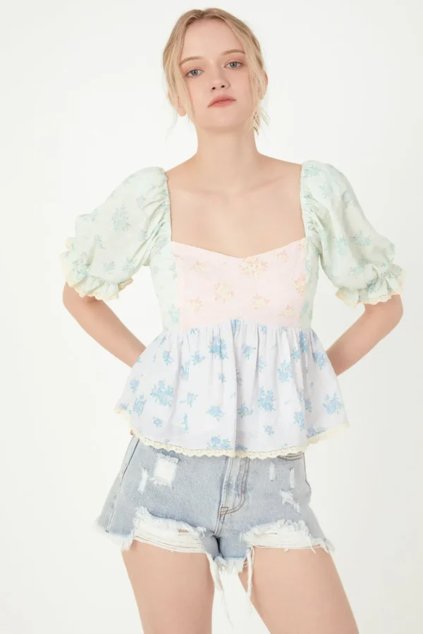 FREE THE ROSES Tops*- Color Block Eyelet Top MULTI
