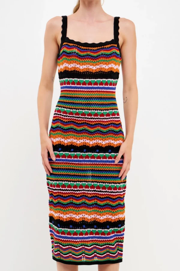 FREE THE ROSES Tops*- Crochet Color Maxi Dress MULTI