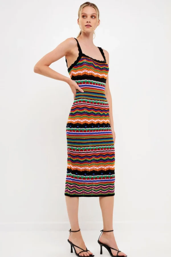 FREE THE ROSES Tops*- Crochet Color Maxi Dress MULTI