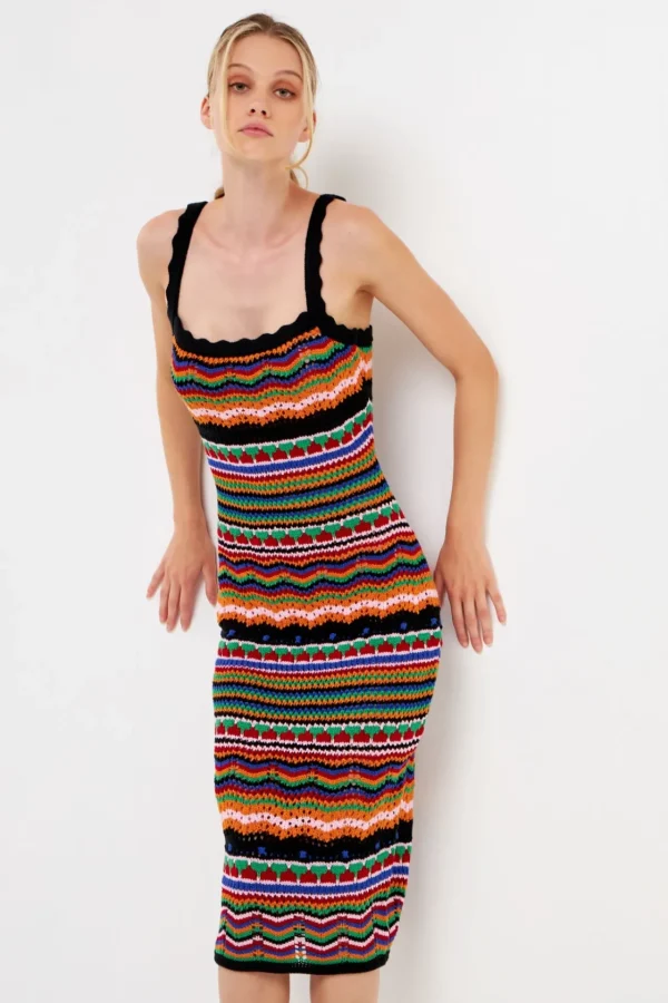 FREE THE ROSES Tops*- Crochet Color Maxi Dress MULTI