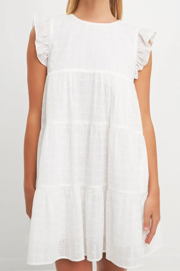FREE THE ROSES Tops*- Eyelet Babydoll Mini Dress WHITE