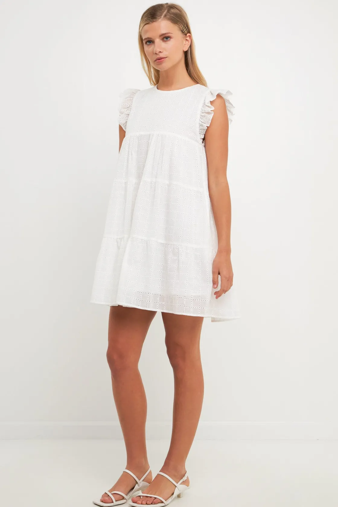 free_the_roses___eyelet_b_1.webp FREE THE ROSES Tops*- Eyelet Babydoll Mini Dress WHITE