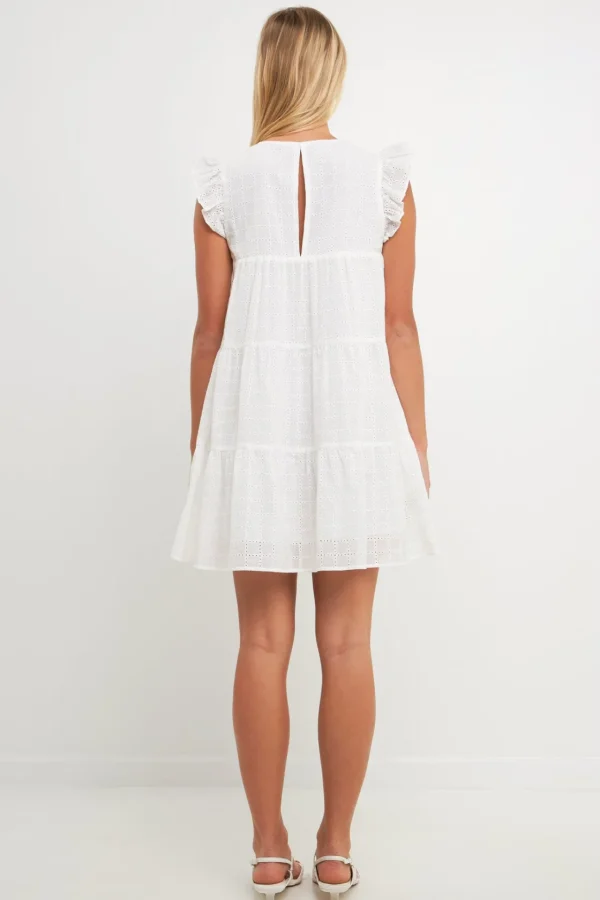 FREE THE ROSES Tops*- Eyelet Babydoll Mini Dress WHITE