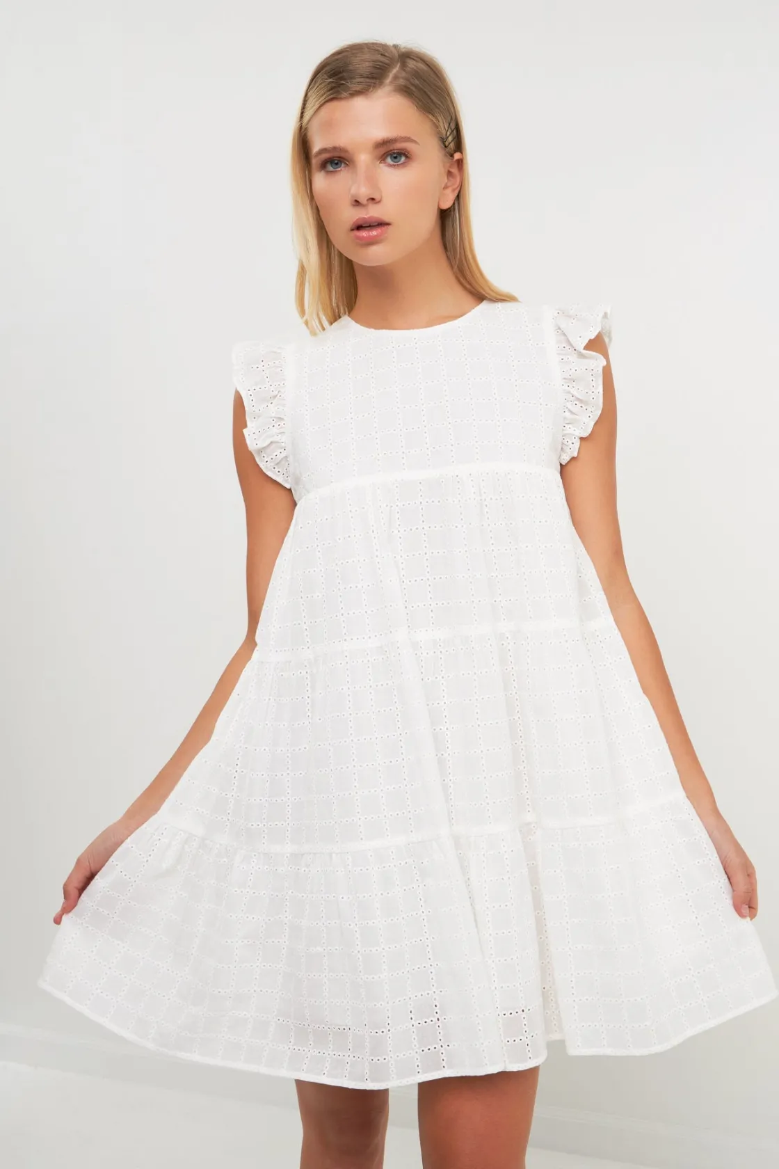 free_the_roses___eyelet_b_3.webp FREE THE ROSES Tops*- Eyelet Babydoll Mini Dress WHITE