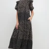 FREE THE ROSES Tops*- Floral & Dot Print Maxi Dress BLACKMULTI