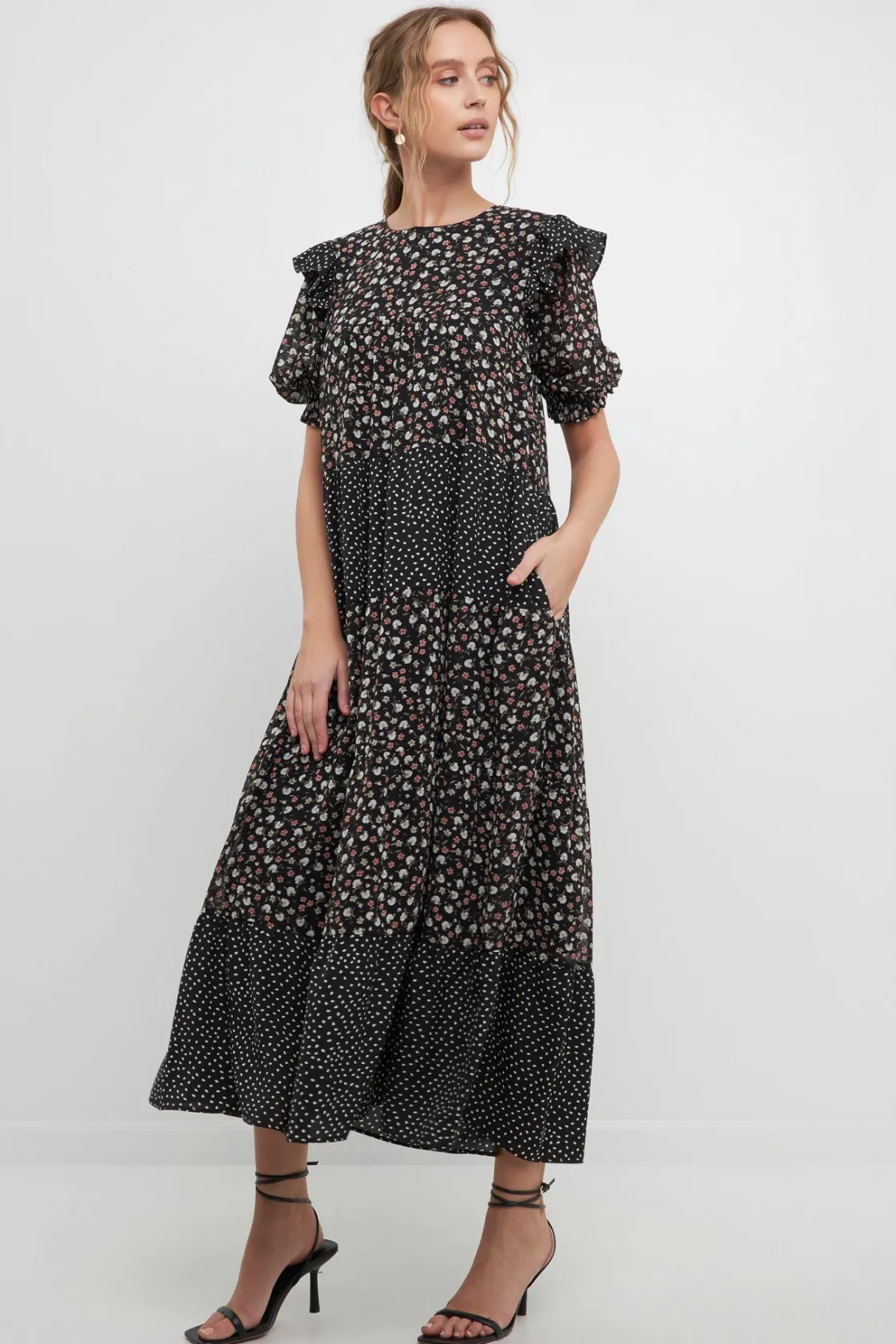 free_the_roses___floral_a_0.webp FREE THE ROSES Tops*- Floral & Dot Print Maxi Dress BLACKMULTI