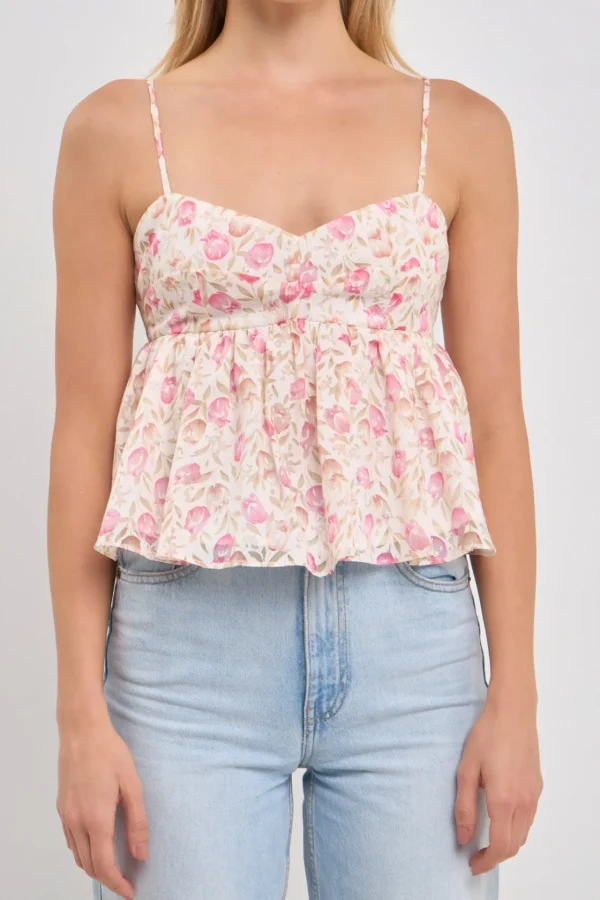 FREE THE ROSES Tops*- Floral Baby Doll Top PINK