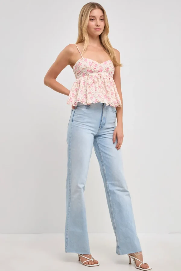 FREE THE ROSES Tops*- Floral Baby Doll Top PINK