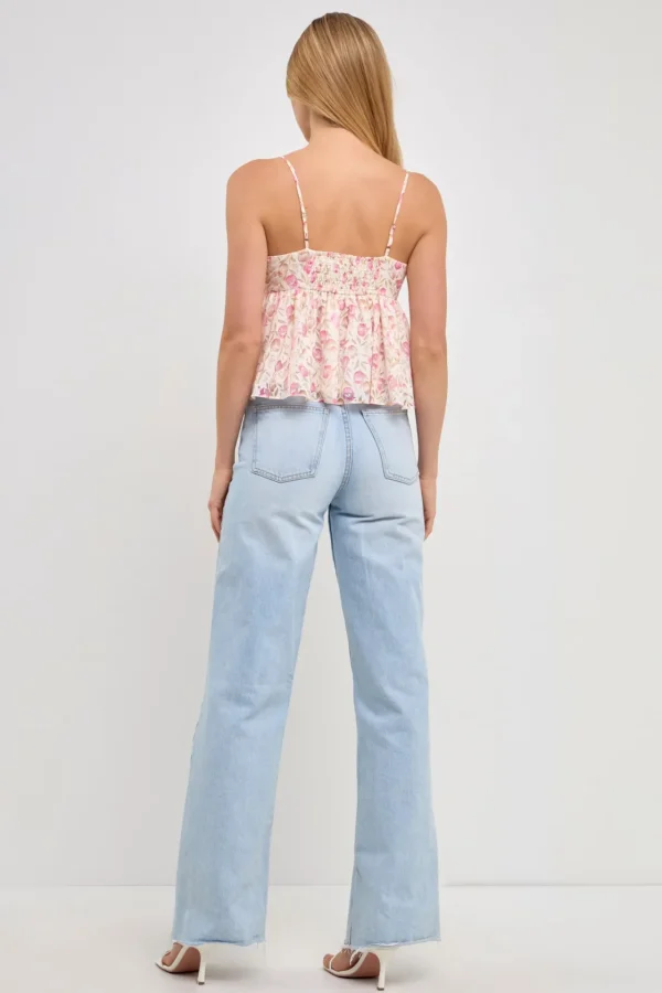 FREE THE ROSES Tops*- Floral Baby Doll Top PINK