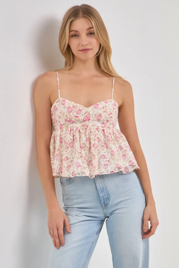 FREE THE ROSES Tops*- Floral Baby Doll Top PINK