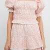FREE THE ROSES Tops*- Floral Eyelet Smocked Cropped Top PINKMULTI