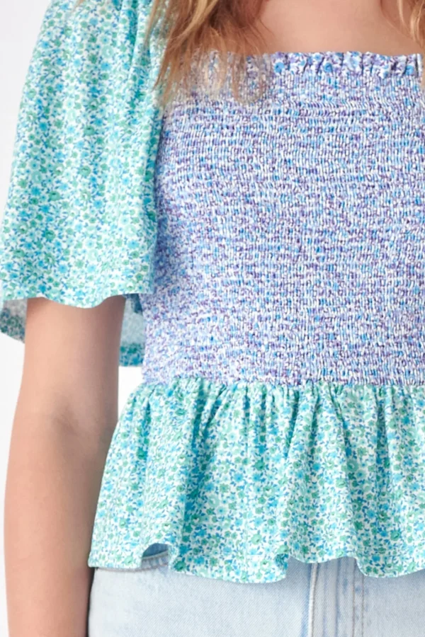 FREE THE ROSES Tops*- Floral Knit Smocked Top MULTI