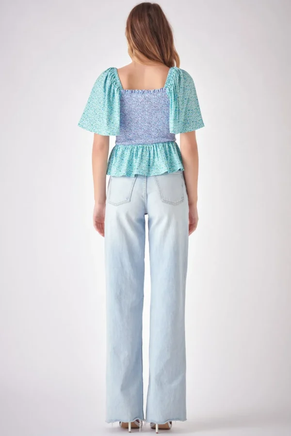 FREE THE ROSES Tops*- Floral Knit Smocked Top MULTI
