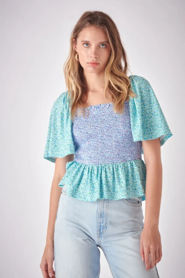 FREE THE ROSES Tops*- Floral Knit Smocked Top MULTI