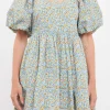 FREE THE ROSES Tops*- Floral Puff Sleeve Mini Dress BLUEMULTI