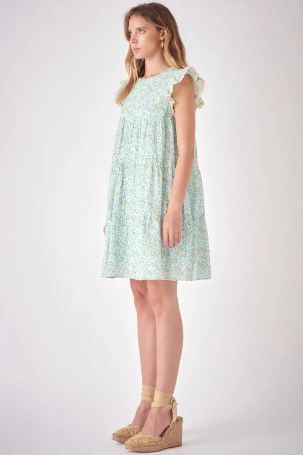 FREE THE ROSES Tops*- Floral print with Embroidery Babydoll Dress BLUEMULTI