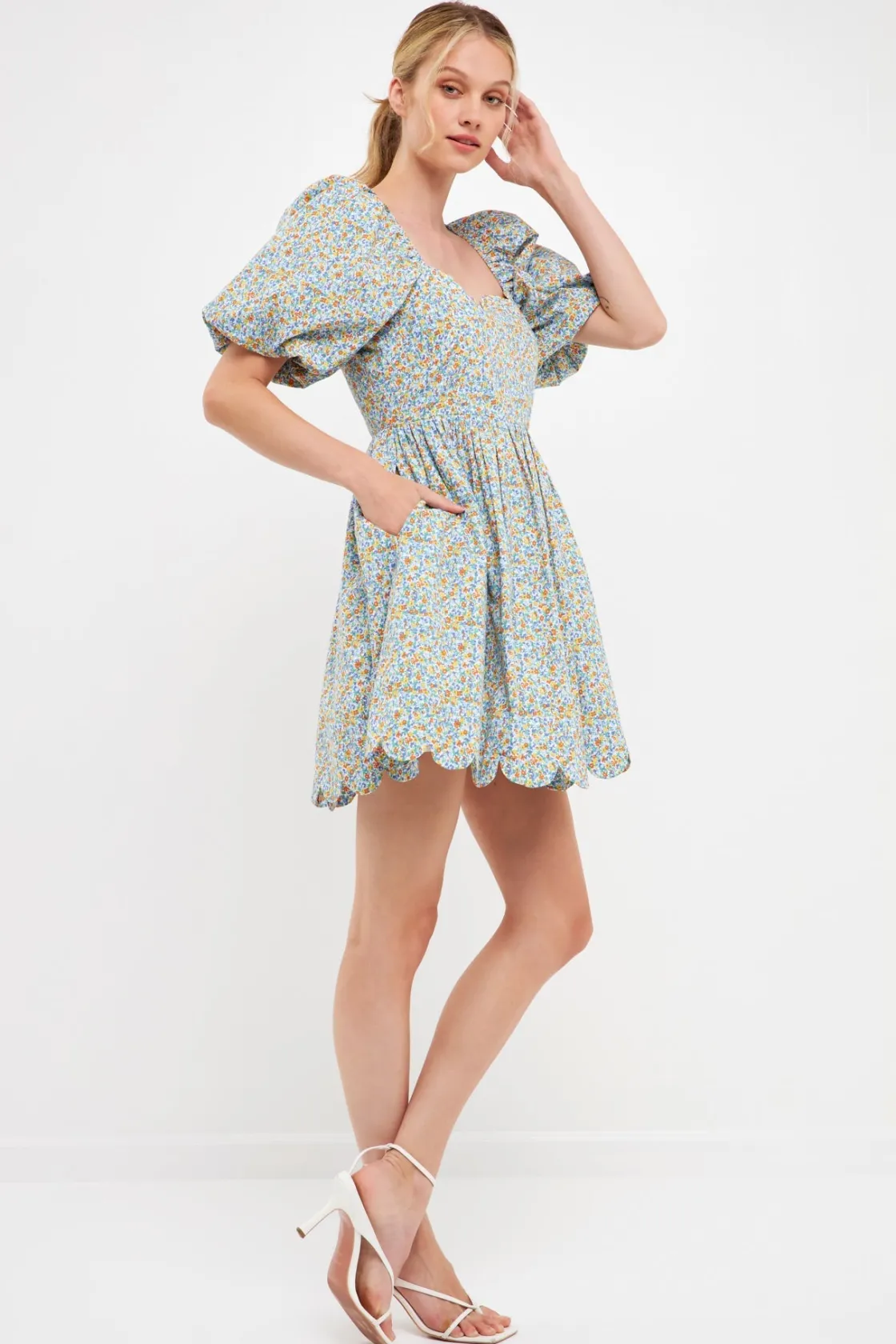 free_the_roses___floral_p_1.webp FREE THE ROSES Tops*- Floral Puff Sleeve Mini Dress BLUEMULTI