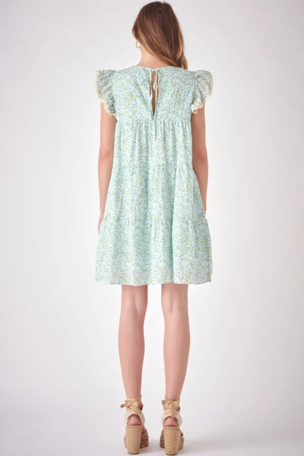 FREE THE ROSES Tops*- Floral print with Embroidery Babydoll Dress BLUEMULTI
