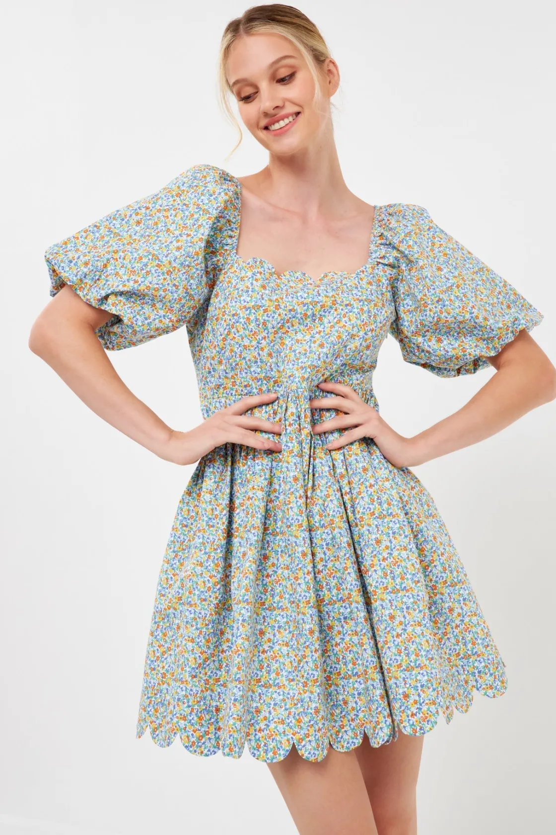 free_the_roses___floral_p_3.webp FREE THE ROSES Tops*- Floral Puff Sleeve Mini Dress BLUEMULTI