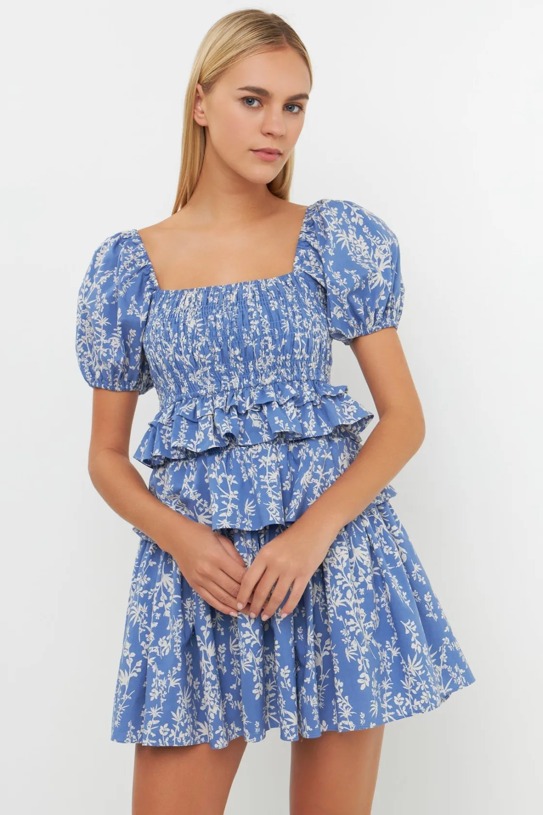free_the_roses___floral_s_3-1.webp FREE THE ROSES Tops*- Floral Smocked Tiered Mini Dress BLUE