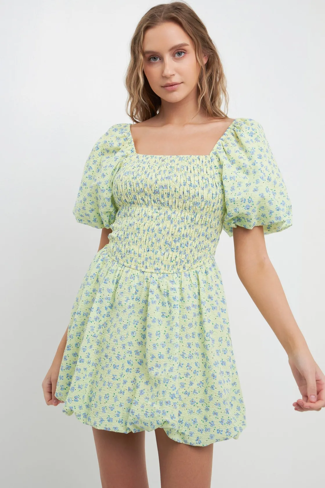 free_the_roses___floral_s_3.webp FREE THE ROSES Tops*- Floral Smocked Mini Balloon Dress YELLOWMULTI