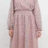 FREE THE ROSES Tops*- Floral Waist Smocked Midi Dress PINK