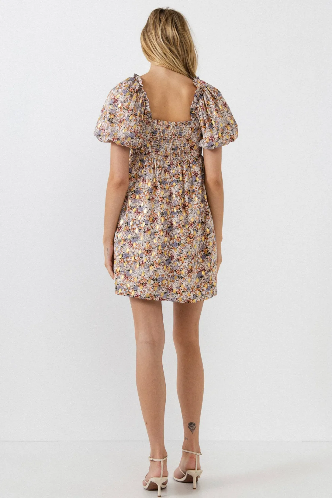 free_the_roses___floral_w_2.webp FREE THE ROSES Tops*- Floral with Gold Print Babydoll Dress BLUEMULTI