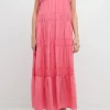 FREE THE ROSES Tops*- Ruched Layered Sweetheart Maxi Dress PINK
