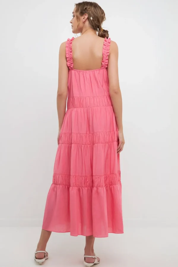 FREE THE ROSES Tops*- Ruched Layered Sweetheart Maxi Dress PINK