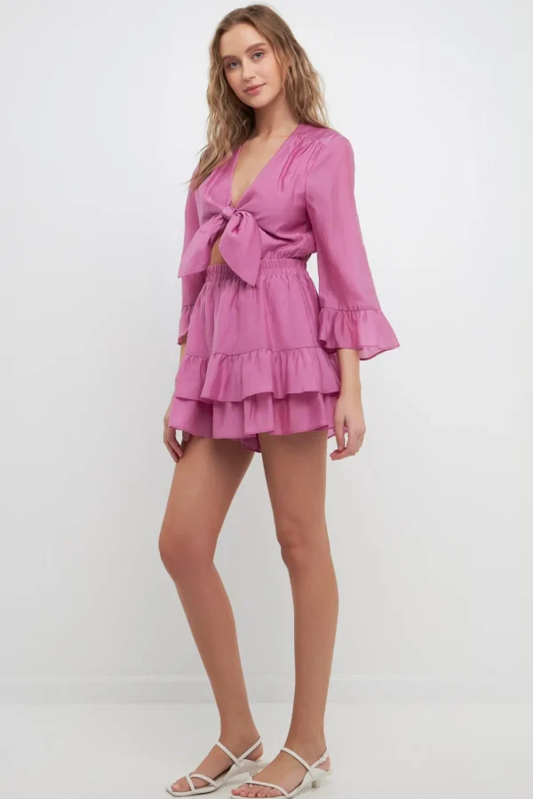 FREE THE ROSES Tops | One Pieces*- Ruffle and Front Tie Detail Romper LILAC