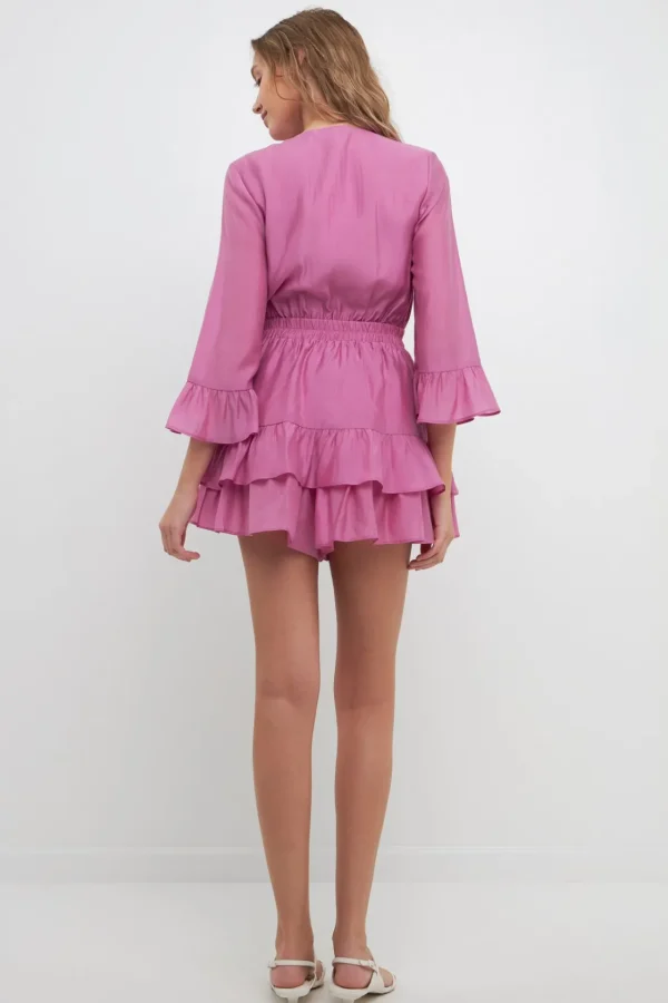 FREE THE ROSES Tops | One Pieces*- Ruffle and Front Tie Detail Romper LILAC