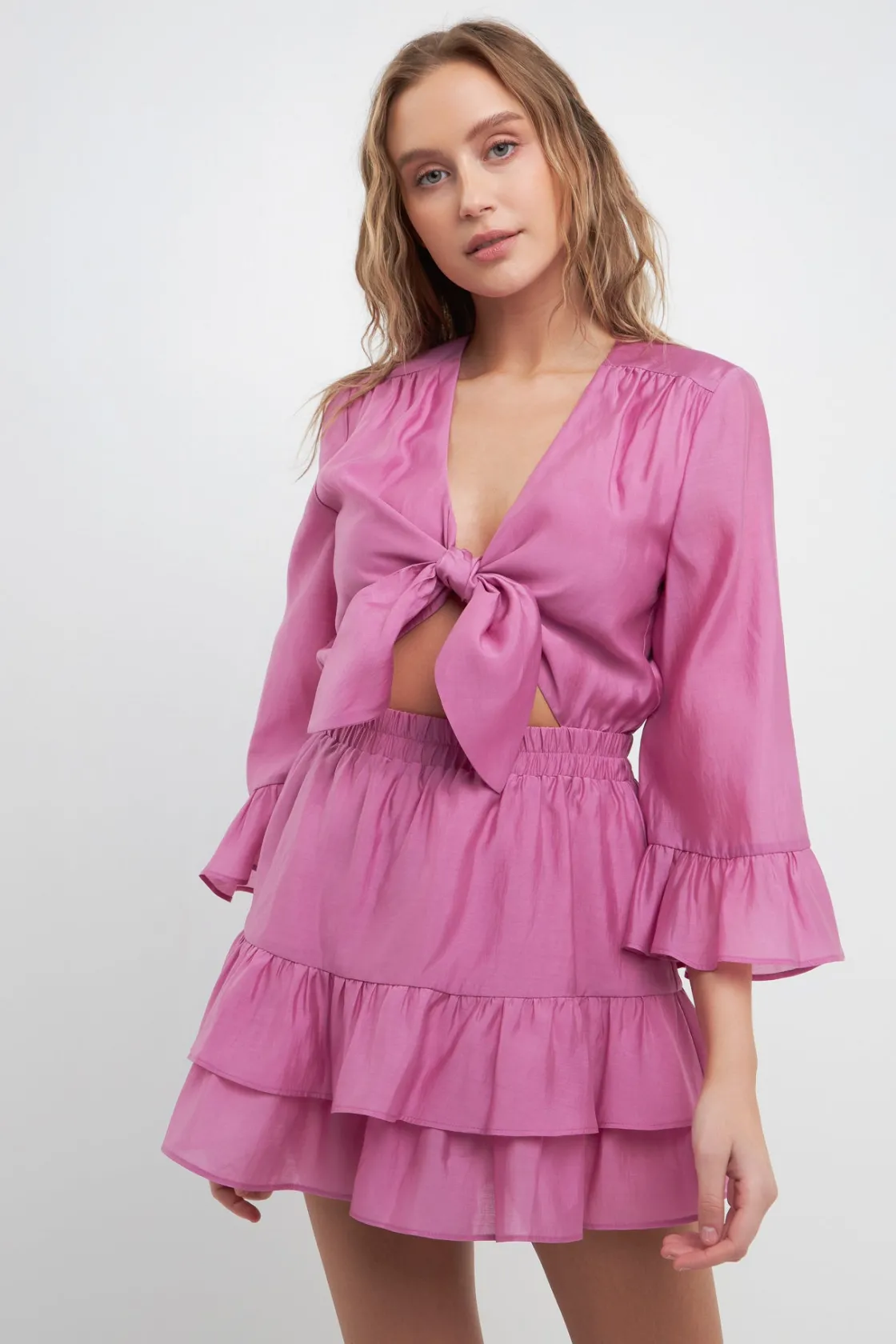 free_the_roses___ruffle_a_3.webp FREE THE ROSES Tops | One Pieces*- Ruffle and Front Tie Detail Romper LILAC
