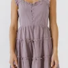 FREE THE ROSES Tops*- Ruffle Tiered Dress with Raw Edging PURPLE