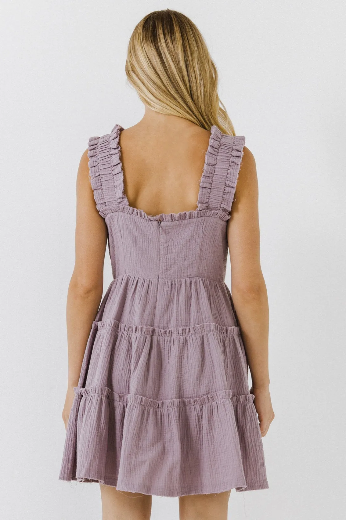 free_the_roses___ruffle_t_2.webp FREE THE ROSES Tops*- Ruffle Tiered Dress with Raw Edging PURPLE