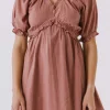 FREE THE ROSES Tops*- Ruffle V-Neck Babydoll Dress MAUVE