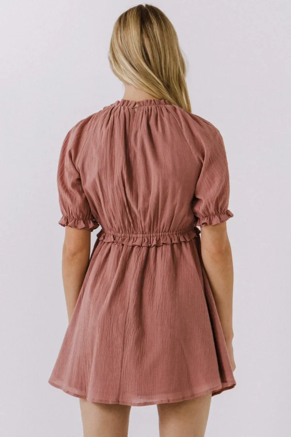 FREE THE ROSES Tops*- Ruffle V-Neck Babydoll Dress MAUVE