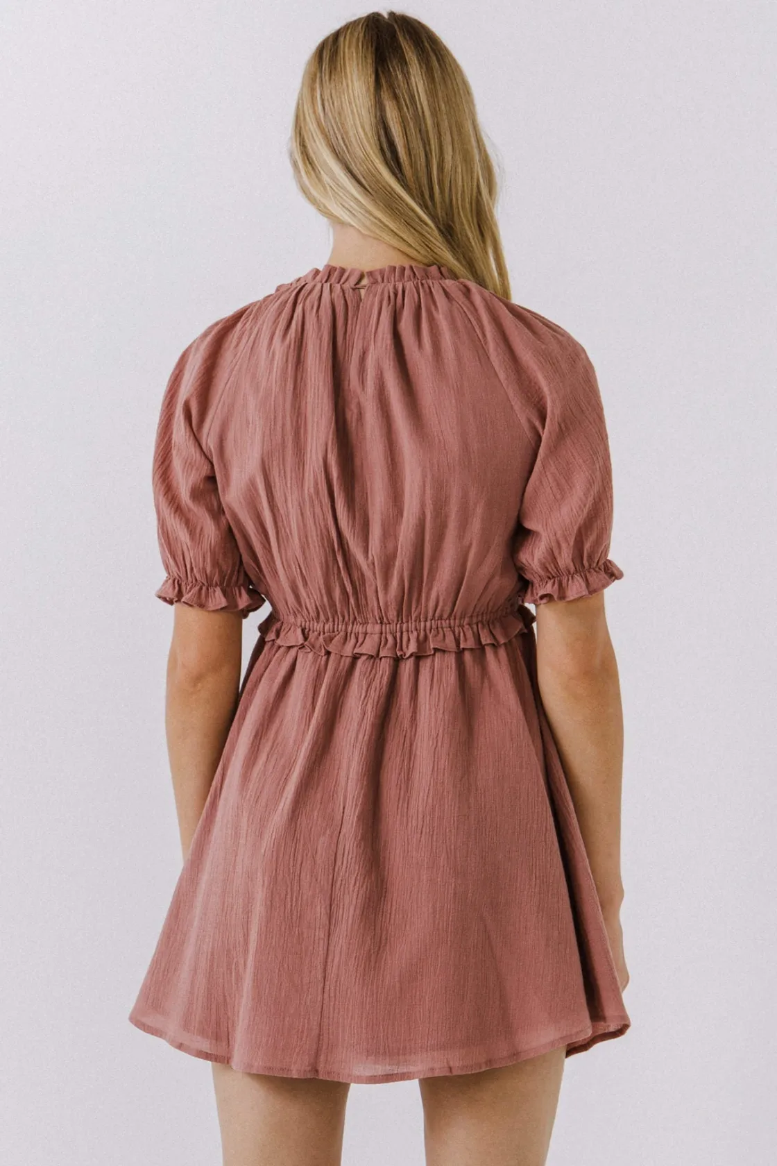 free_the_roses___ruffle_v_2.webp FREE THE ROSES Tops*- Ruffle V-Neck Babydoll Dress MAUVE